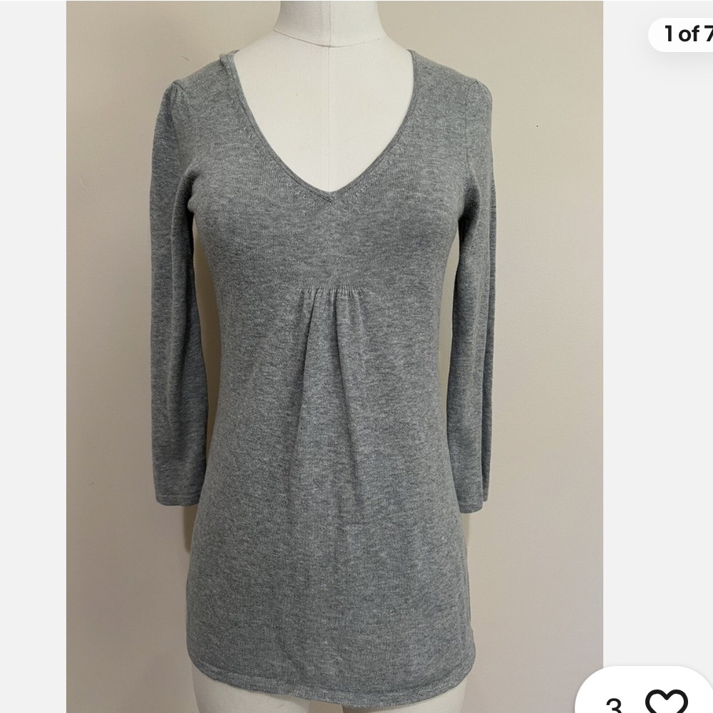 Banana Republic Women Grey 3/4 Sleeve Lightweight Knit Sweater V Neck Top S